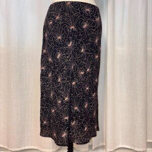 Harari Black Pink Flower 100% Silk Slip Skirt